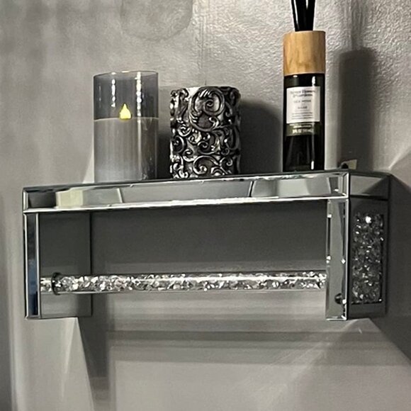 NEW  Glass Mirrored Wall Shelf Wall Mounted for Over Toilet - Picture 2 of 8